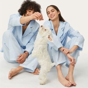 MORGAN LANE Luxury Silk Tommy Pajama Pants in Pastel Cashmere Blue | Medium